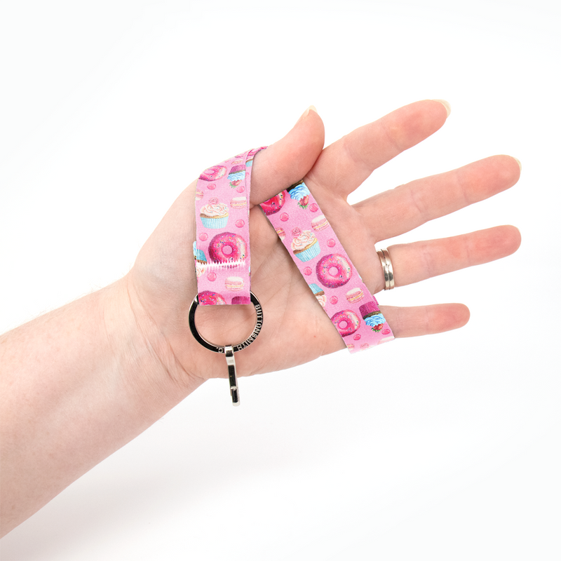 Sugar Sugar Pink Wristlet Lanyard - Short Length with Flat Key Ring and Clip - Made in the USA