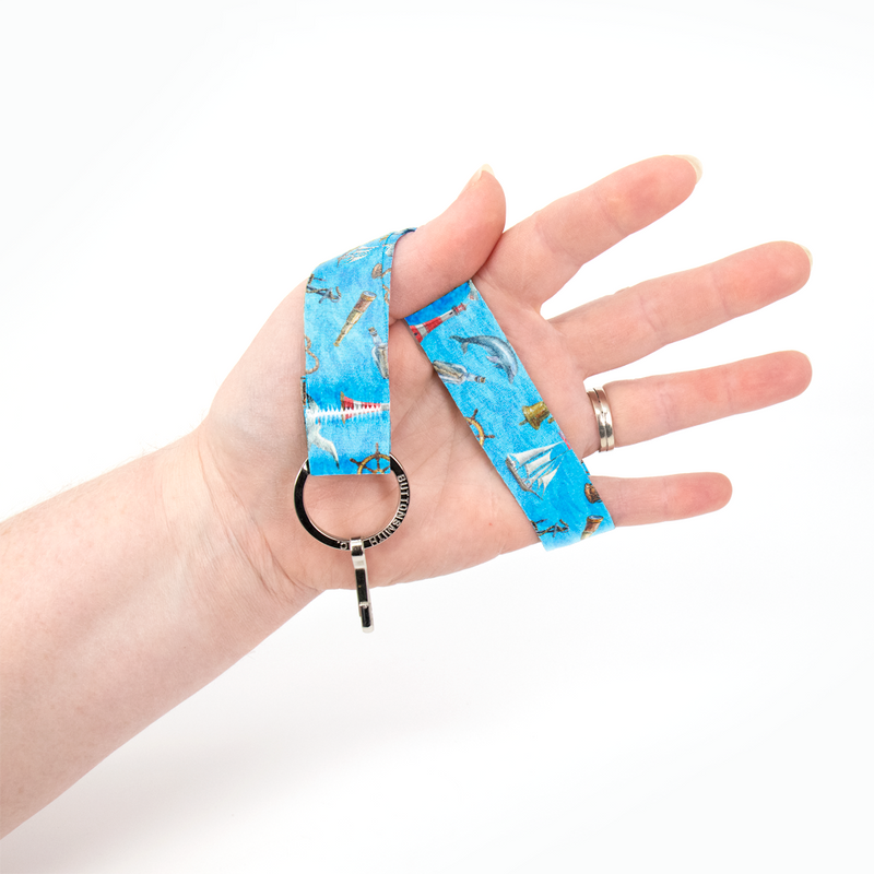 Ocean Breeze Wristlet Lanyard - Short Length with Flat Key Ring and Clip - Made in the USA