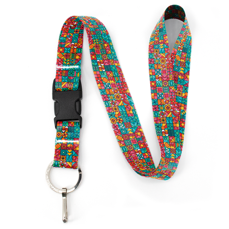 Geo Tiles Premium Lanyard - with Buckle and Flat Ring - Made in the USA