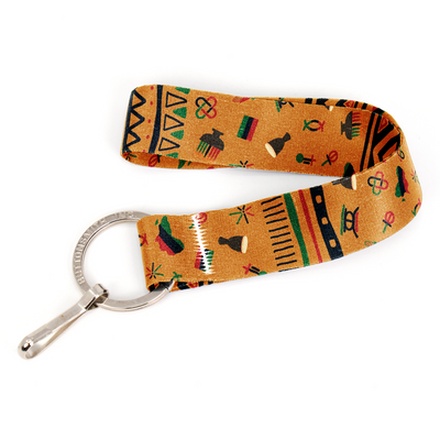 Kwanzaa Wristlet Lanyard - Short Length with Flat Key Ring and Clip - Made in the USA