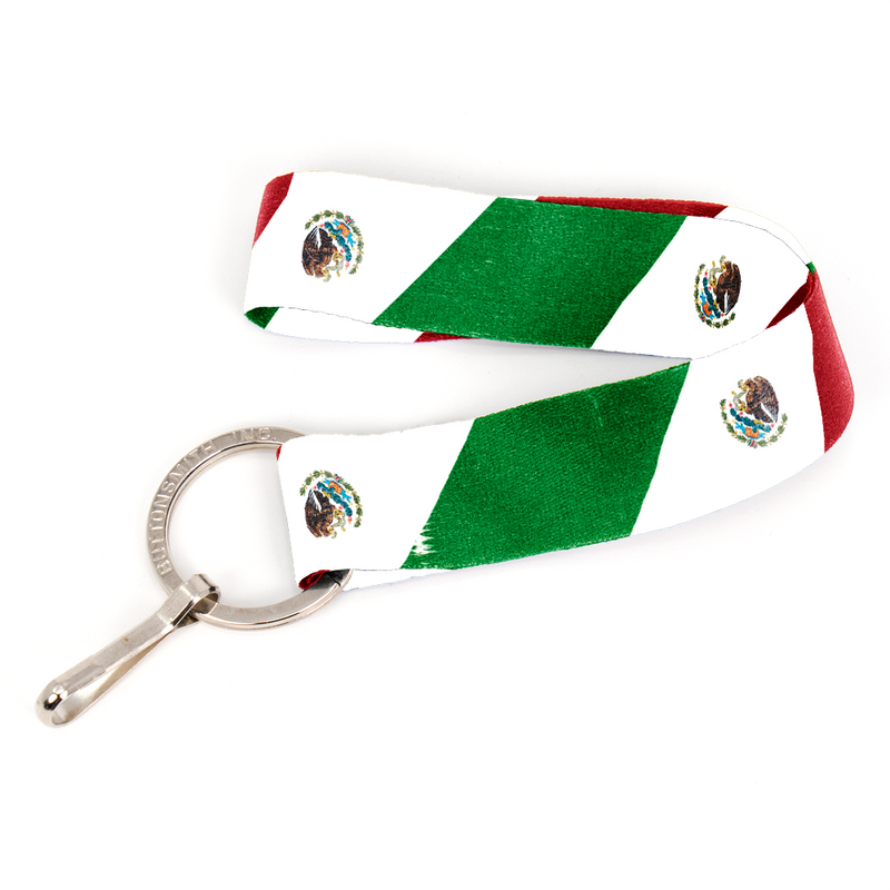 Mexican Flag Wristlet Lanyard - Short Length with Flat Key Ring and Clip - Made in the USA