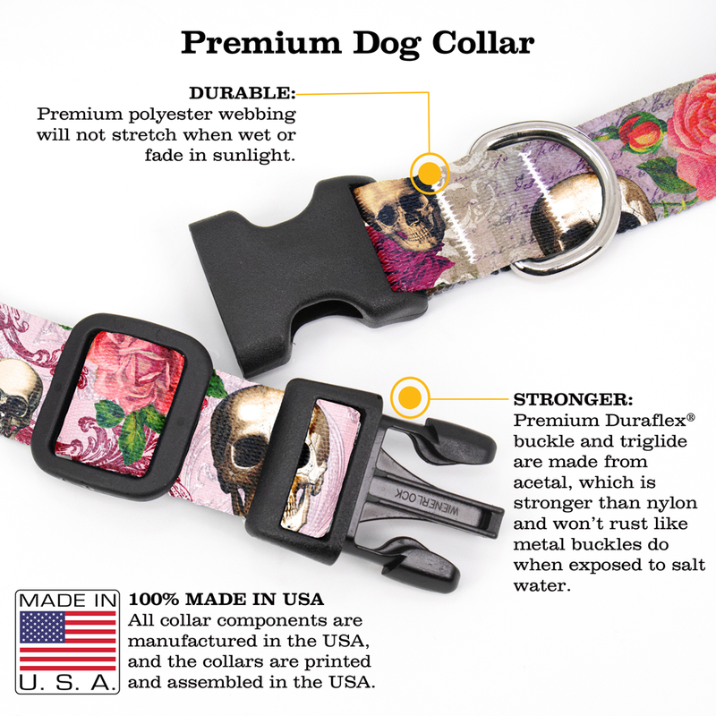 Skulls and Roses Dog Collar - Made in USA