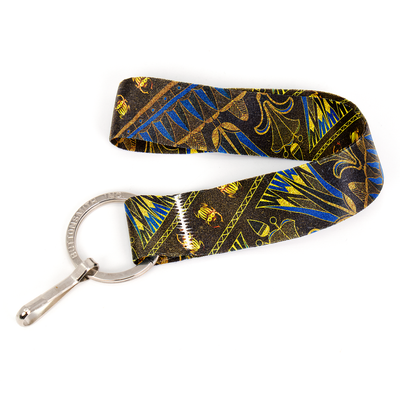 Egyptian Scarabs Wristlet Lanyard - Short Length with Flat Key Ring and Clip - Made in the USA