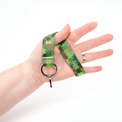 Forest Puzzle Wristlet Lanyard - Short Length with Flat Key Ring and Clip - Made in the USA