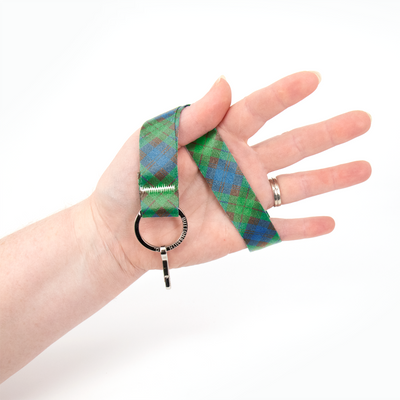 Tyneside Blue Plaid Wristlet Lanyard - Short Length with Flat Key Ring and Clip - Made in the USA
