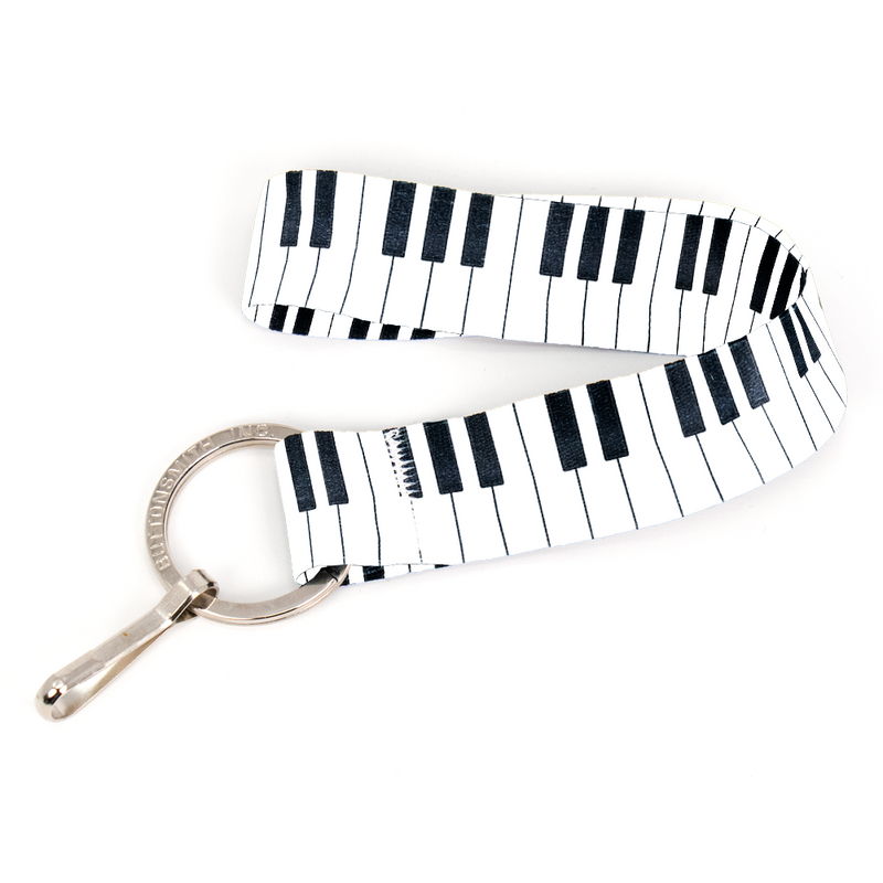 Piano Keys Wristlet Lanyard - Short Length with Flat Key Ring and Clip - Made in the USA