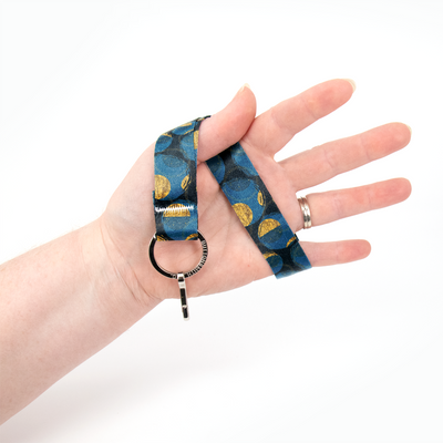 Moon Phases Wristlet Lanyard - Short Length with Flat Key Ring and Clip - Made in the USA