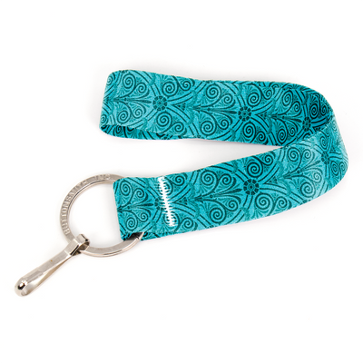 Greek Swirls Aegean Wristlet Lanyard - Short Length with Flat Key Ring and Clip - Made in the USA