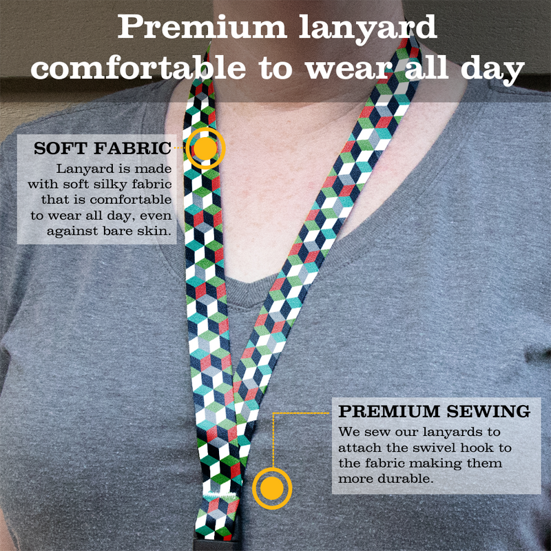 Cube Stack Breakaway Lanyard - with Buckle and Flat Ring - Made in the USA