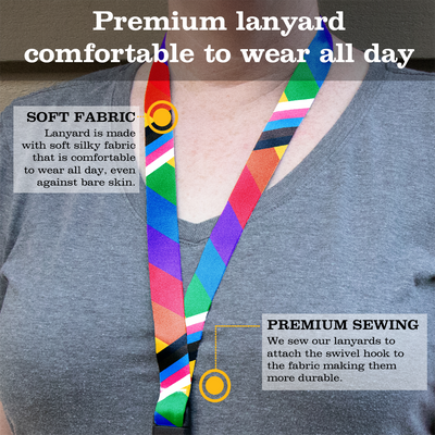 Rainbow Plus Pride Breakaway Lanyard - with Buckle and Flat Ring - Made in the USA
