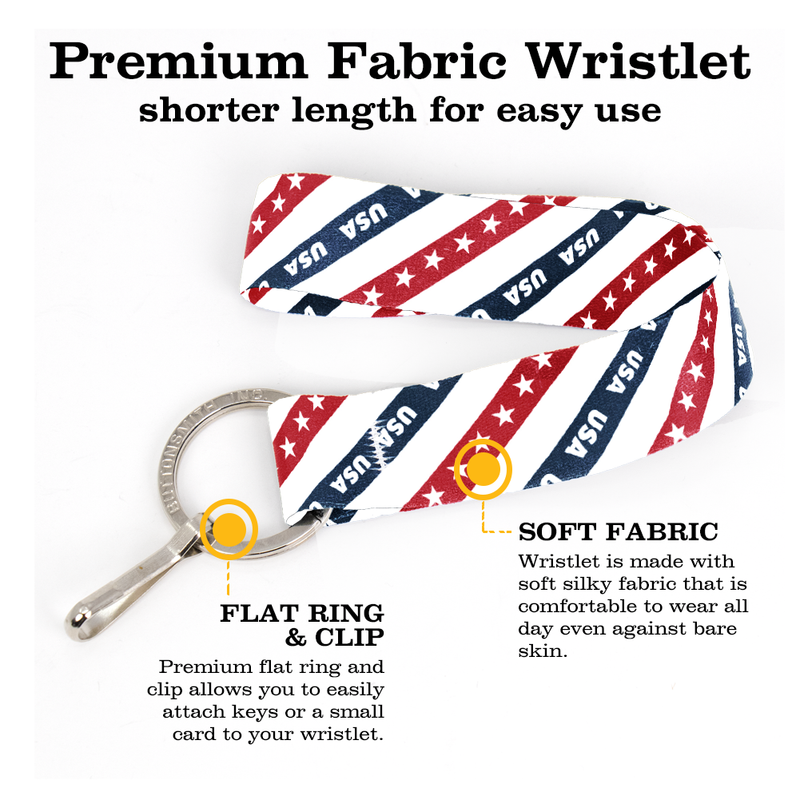 Team USA Wristlet Lanyard - Short Length with Flat Key Ring and Clip - Made in the USA