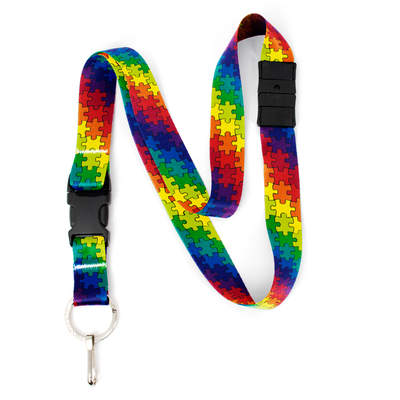 Rainbow Puzzle Breakaway Lanyard - with Buckle and Flat Ring - Made in the USA