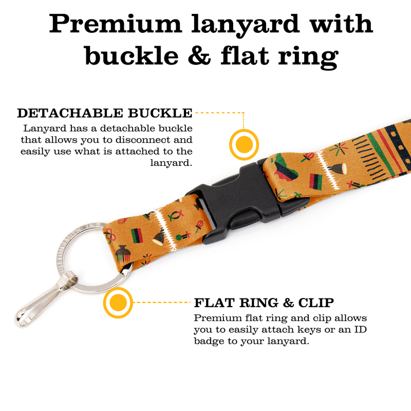 Kwanzaa Premium Lanyard - with Buckle and Flat Ring - Made in the USA