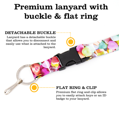 Conversation Hearts Breakaway Lanyard - with Buckle and Flat Ring - Made in the USA
