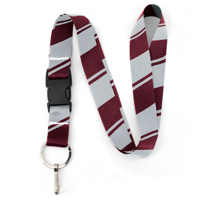 Maroon Grey Stripes Premium Lanyard - with Buckle and Flat Ring - Made in the USA
