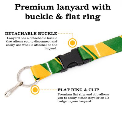 Green Yellow Stripes Premium Lanyard - with Buckle and Flat Ring - Made in the USA