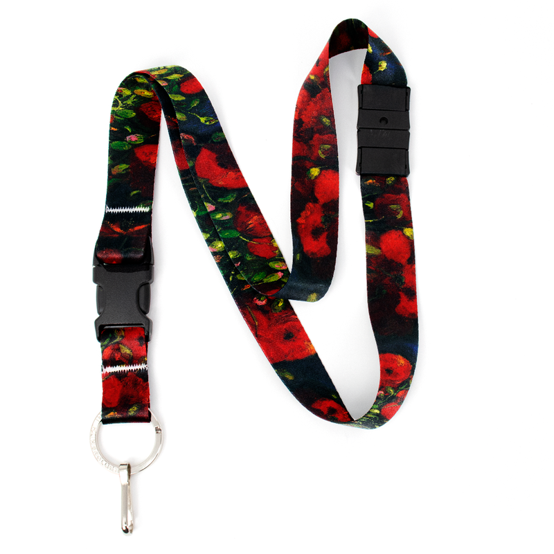 van Gogh Poppies Breakaway Lanyard - with Buckle and Flat Ring - Made in the USA