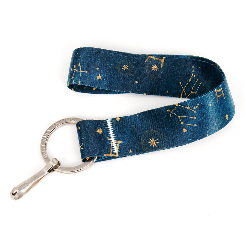 Zodiac Gemini Wristlet Lanyard - Short Length with Flat Key Ring and Clip - Made in the USA