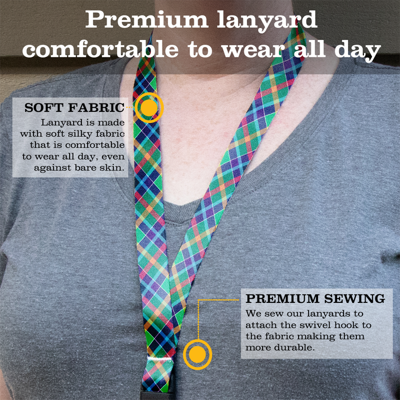 Gallowater Plaid Premium Lanyard - with Buckle and Flat Ring - Made in the USA