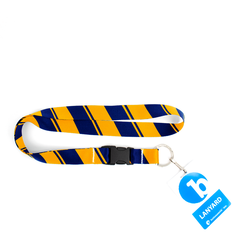 Blue Yellow Stripes Premium Lanyard - with Buckle and Flat Ring - Made in the USA