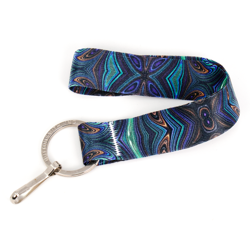 Infinity Blue Wristlet Lanyard - Short Length with Flat Key Ring and Clip - Made in the USA