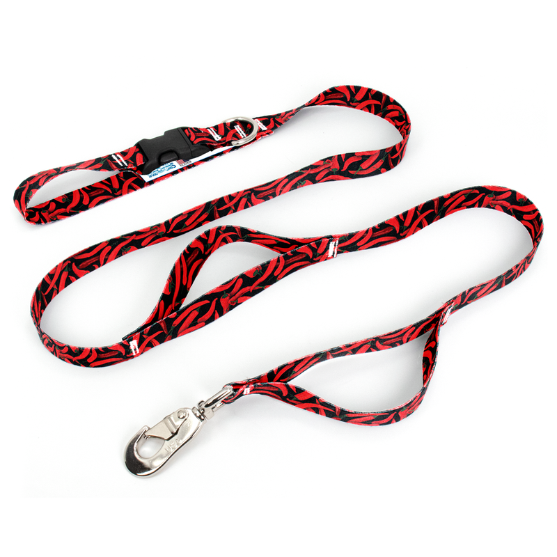 Chili Peppers Black Fab Grab Leash - Made in USA