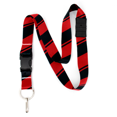 Red Black Stripes Breakaway Lanyard - with Buckle and Flat Ring - Made in the USA
