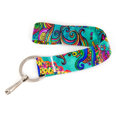 Watercolor Doodles Wristlet Lanyard - Short Length with Flat Key Ring and Clip - Made in the USA