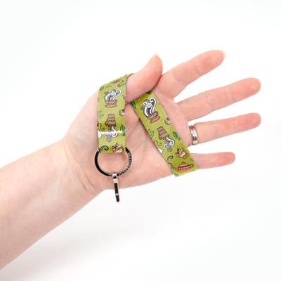 Tea Time Green Wristlet Lanyard - Short Length with Flat Key Ring and Clip - Made in the USA