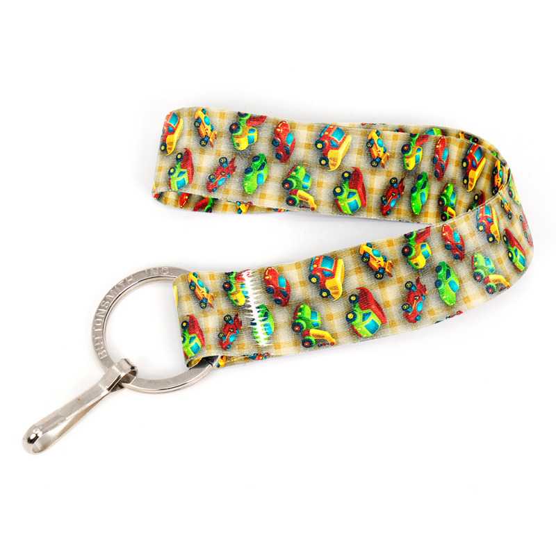 Toy Wheels Yellow Wristlet Lanyard - Short Length with Flat Key Ring and Clip - Made in the USA