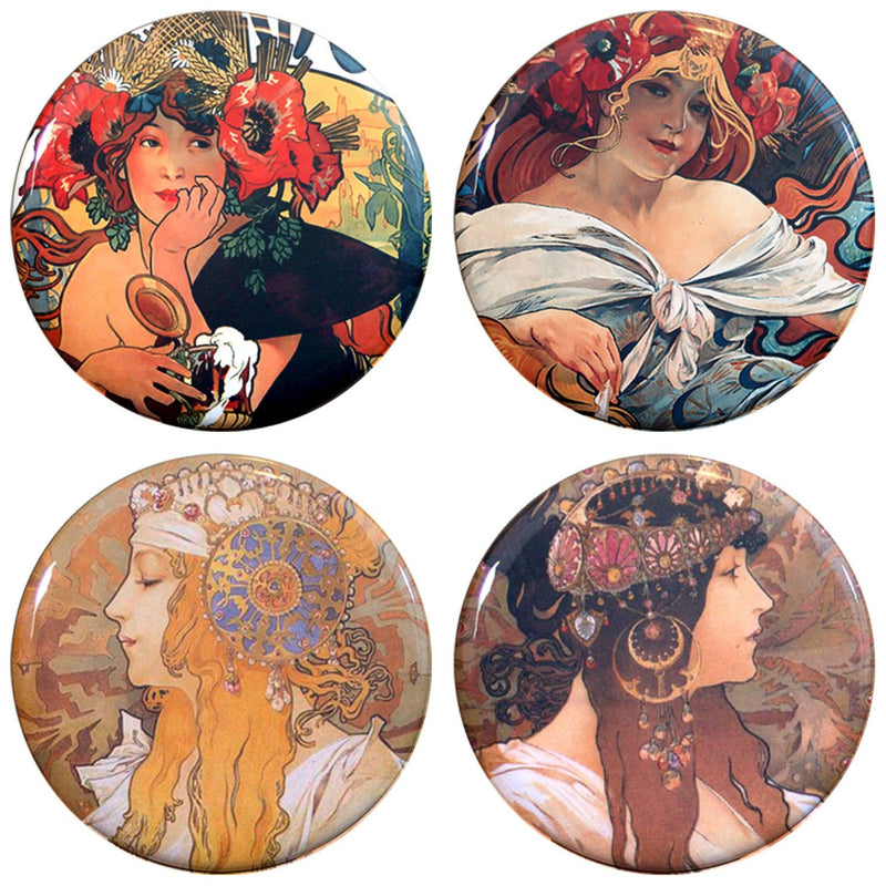Buttonsmith® Alphonse Mucha Beer Tinker Top® Set – Made in USA – for use with Tinker Reel® Badge Reels - Buttonsmith Inc.