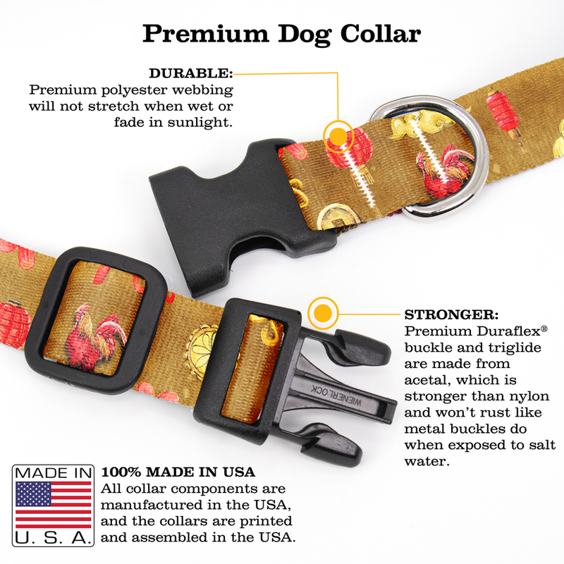 Zodiac Lunar Rooster Dog Collar - Made in USA