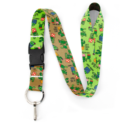 Cutie Cacti Green Premium Lanyard - with Buckle and Flat Ring - Made in the USA