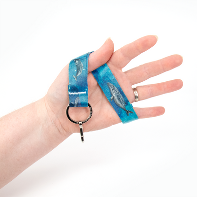 Whale Song Wristlet Lanyard - Short Length with Flat Key Ring and Clip - Made in the USA