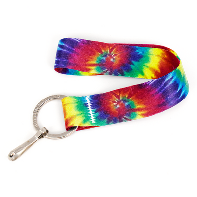 Tie Dye Wristlet Lanyard - Short Length with Flat Key Ring and Clip - Made in the USA