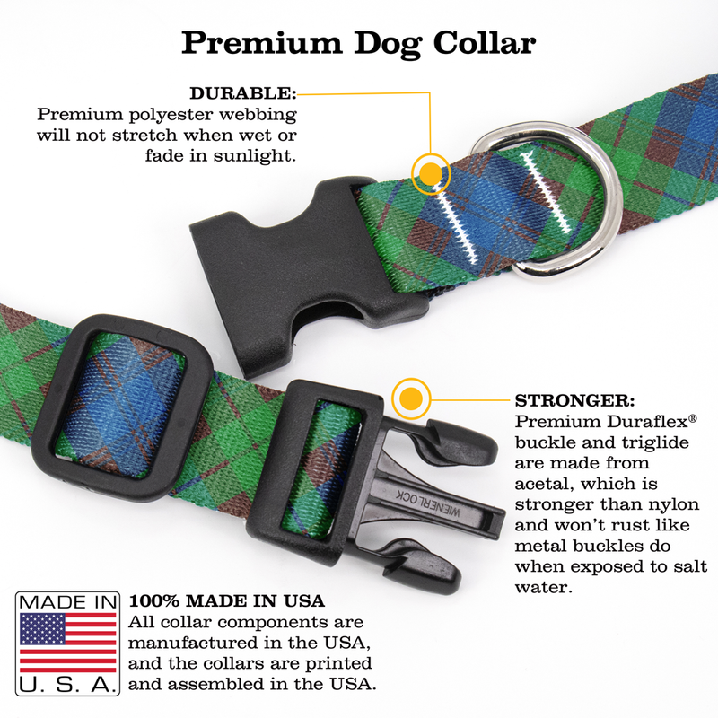 Tyneside Blue Plaid Dog Collar - Made in USA