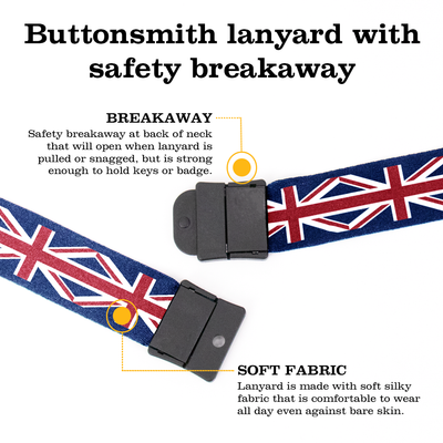 Union Jack Breakaway Lanyard - with Buckle and Flat Ring - Made in the USA