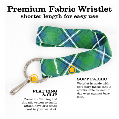 Irvine Plaid Wristlet Lanyard - Short Length with Flat Key Ring and Clip - Made in the USA