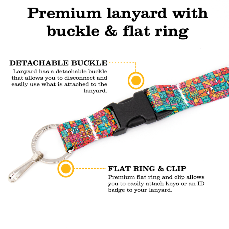 Geo Tiles Premium Lanyard - with Buckle and Flat Ring - Made in the USA