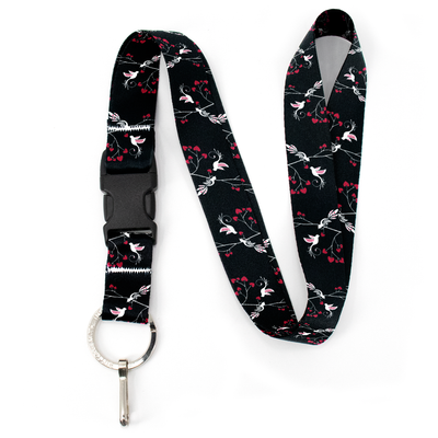 Lovebirds Black Premium Lanyard - with Buckle and Flat Ring - Made in the USA