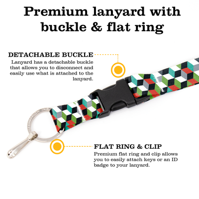 Cube Stack Premium Lanyard - with Buckle and Flat Ring - Made in the USA