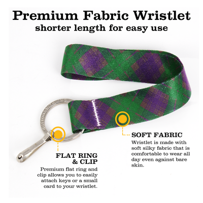 Tyneside Purple Plaid Wristlet Lanyard - Short Length with Flat Key Ring and Clip - Made in the USA