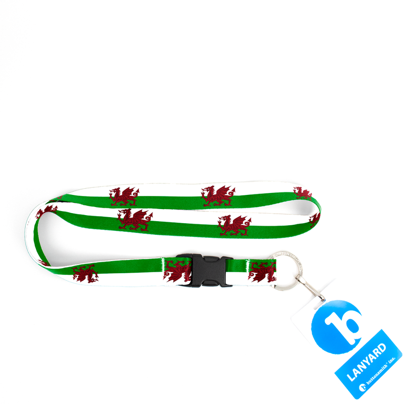 Flag of Wales Premium Lanyard - with Buckle and Flat Ring - Made in the USA