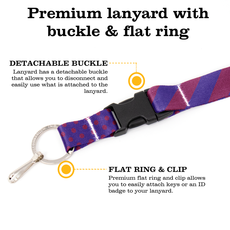 Magenta Stripes Breakaway Lanyard - with Buckle and Flat Ring - Made in the USA