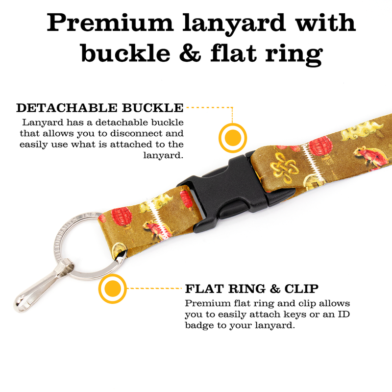 Lunar Rat Zodiac Premium Lanyard - with Buckle and Flat Ring - Made in the USA