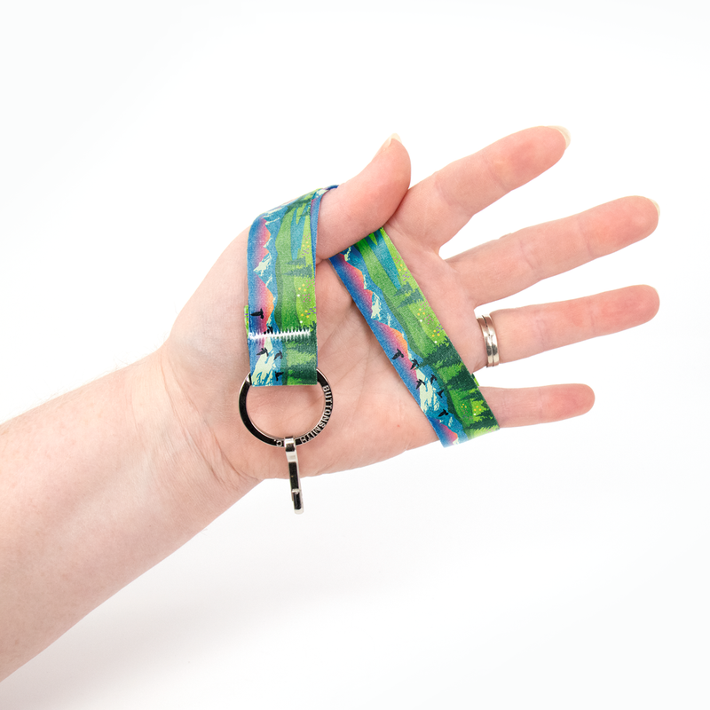 Mountain Views Wristlet Lanyard - Short Length with Flat Key Ring and Clip - Made in the USA