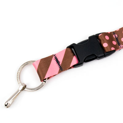 Buttonsmith Cocoa Pink Dots Breakaway Lanyard - Made in USA - Buttonsmith Inc.