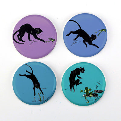 Buttonsmith® 1.25" Steinlen Cats and Frogs Refrigerator Magnets - Set of 4 - Buttonsmith Inc.