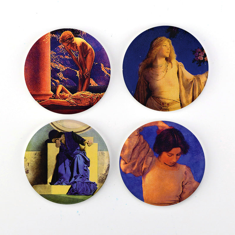 Buttonsmith® Maxfield Parrish Art Nouveau 1.25" Refrigerator Magnet Set - Made in the USA - Buttonsmith Inc.