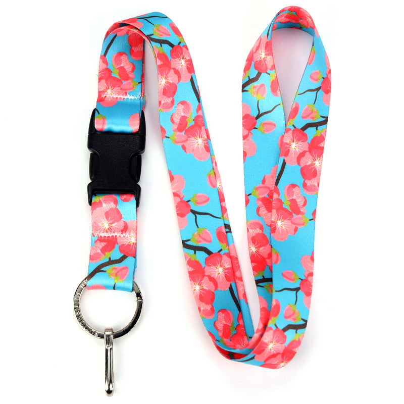 Buttonsmith Cheery Cherry Blossoms Lanyard - Made in USA - Buttonsmith Inc.